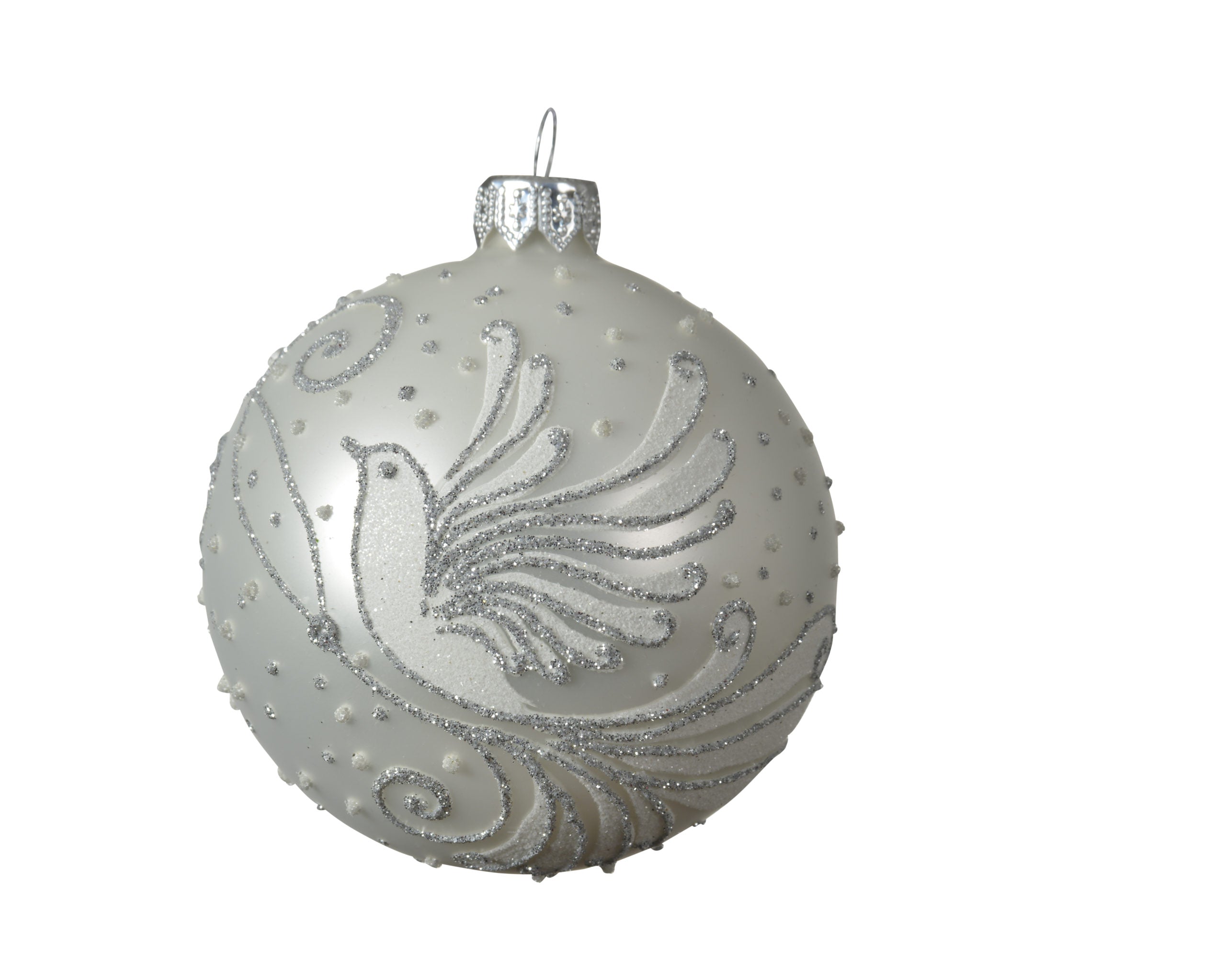 Palla Di Natale Silver Con Uccello Bianco D 8 Cm