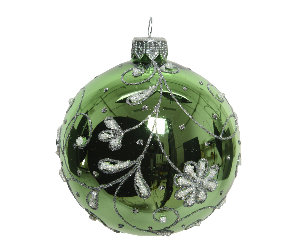 Palla di Natale diametro 8 cm Mistletoe Green per decorazione albero con ornamenti argento - DeMatteis.it
