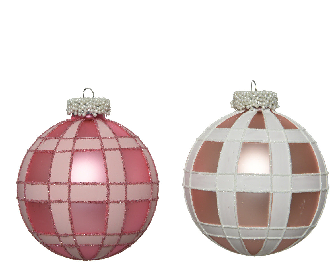 Palla di Natale diametro 8 cm rosa con decoro bianco a quadretti per addobbi natalizi - DeMatteis.it