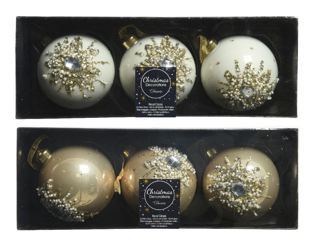 Box 3 Palle di Natale decorazioni natalizie diametro 8 cm con decoro oro e gemma in vetro - DeMatteis.it