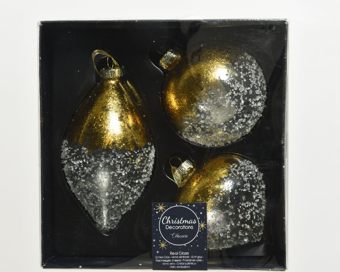 Box 3 Ornamenti Vetro diametro 8 cm per decorazioni natalizie con decoro top oro - DeMatteis.it