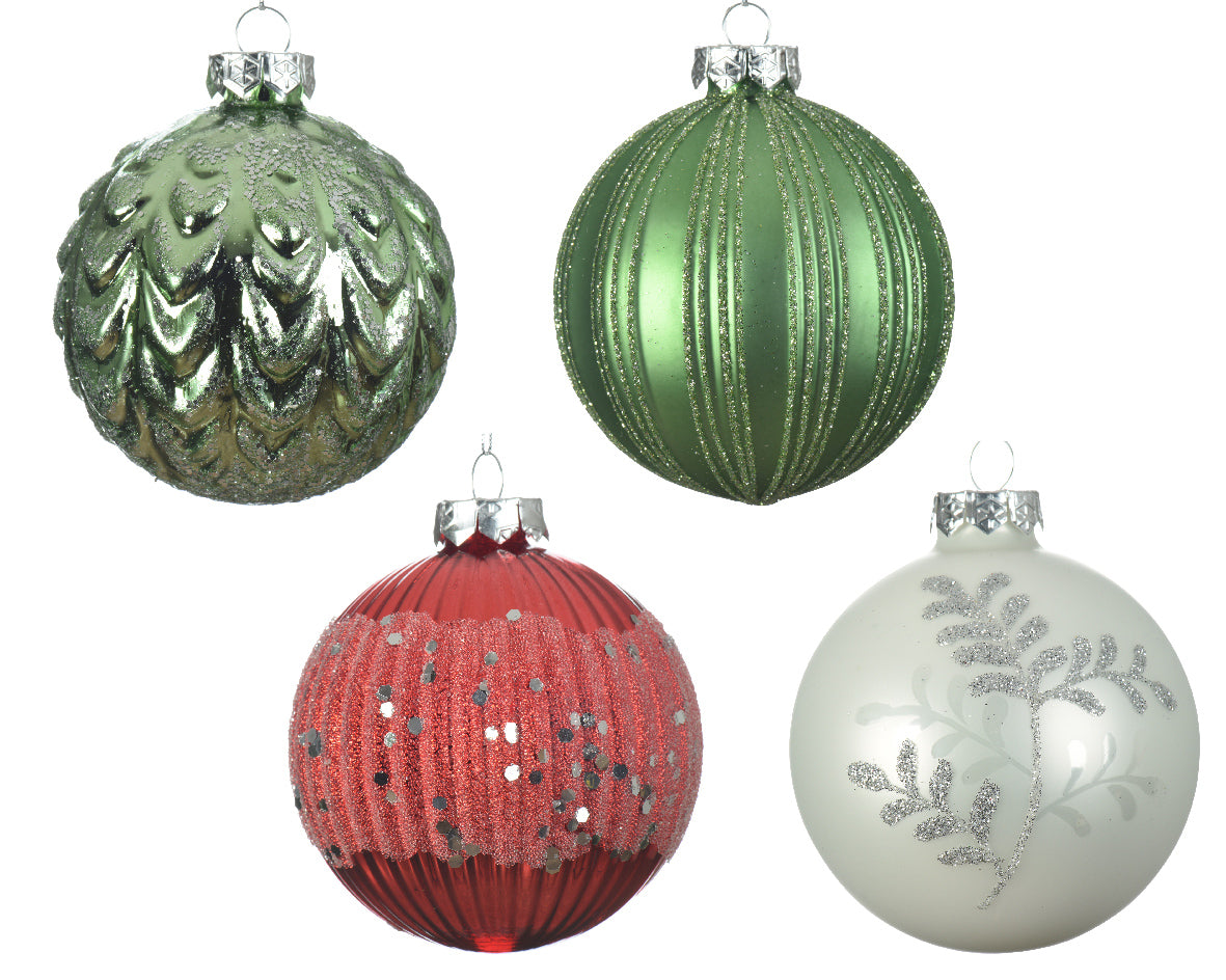 Palla di Natale diametro 8 cm Mistletoe Green con decorazioni argentate per addobbi natalizi - DeMatteis.it