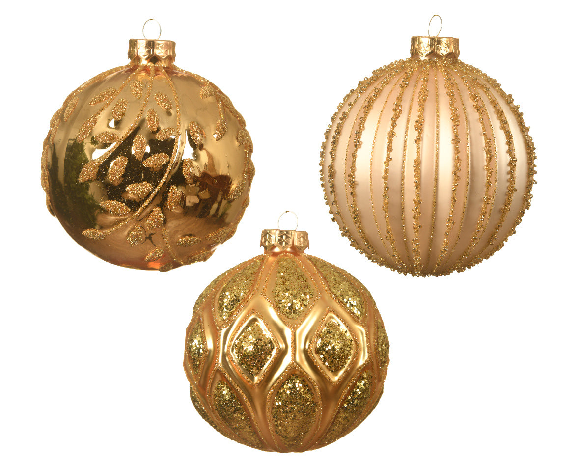 Palla di Natale diametro 10 cm perla oro con decoro glitter per addobbi natalizi - DeMatteis.it