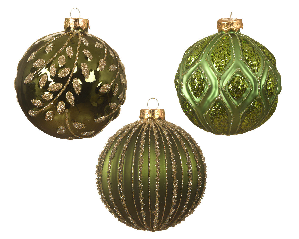 Palla di Natale diametro 10 cm verde con decorazioni oro per addobbi natalizi - DeMatteis.it