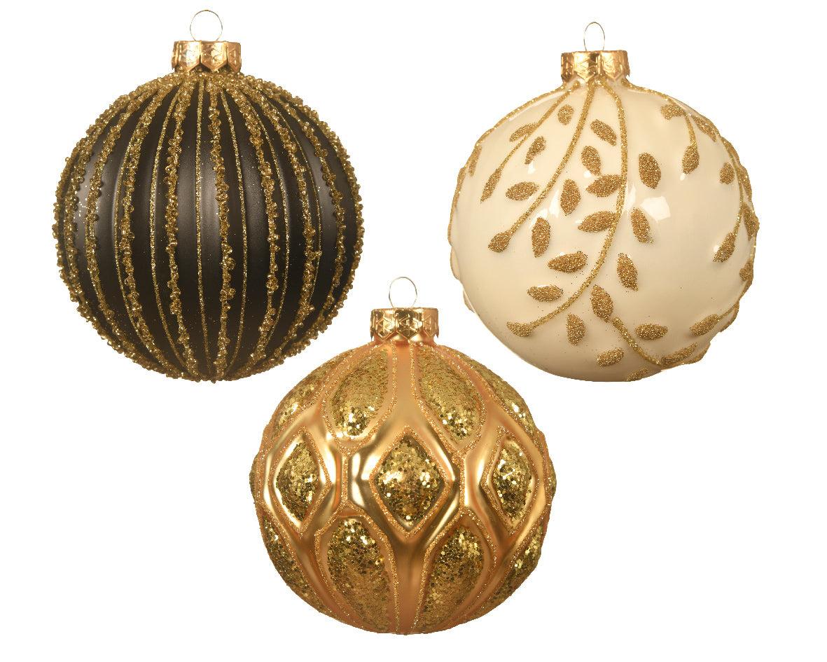 Palla Di Natale Wool White Decoro Oro diametro 10 cm per decorazione albero natalizio - DeMatteis.it