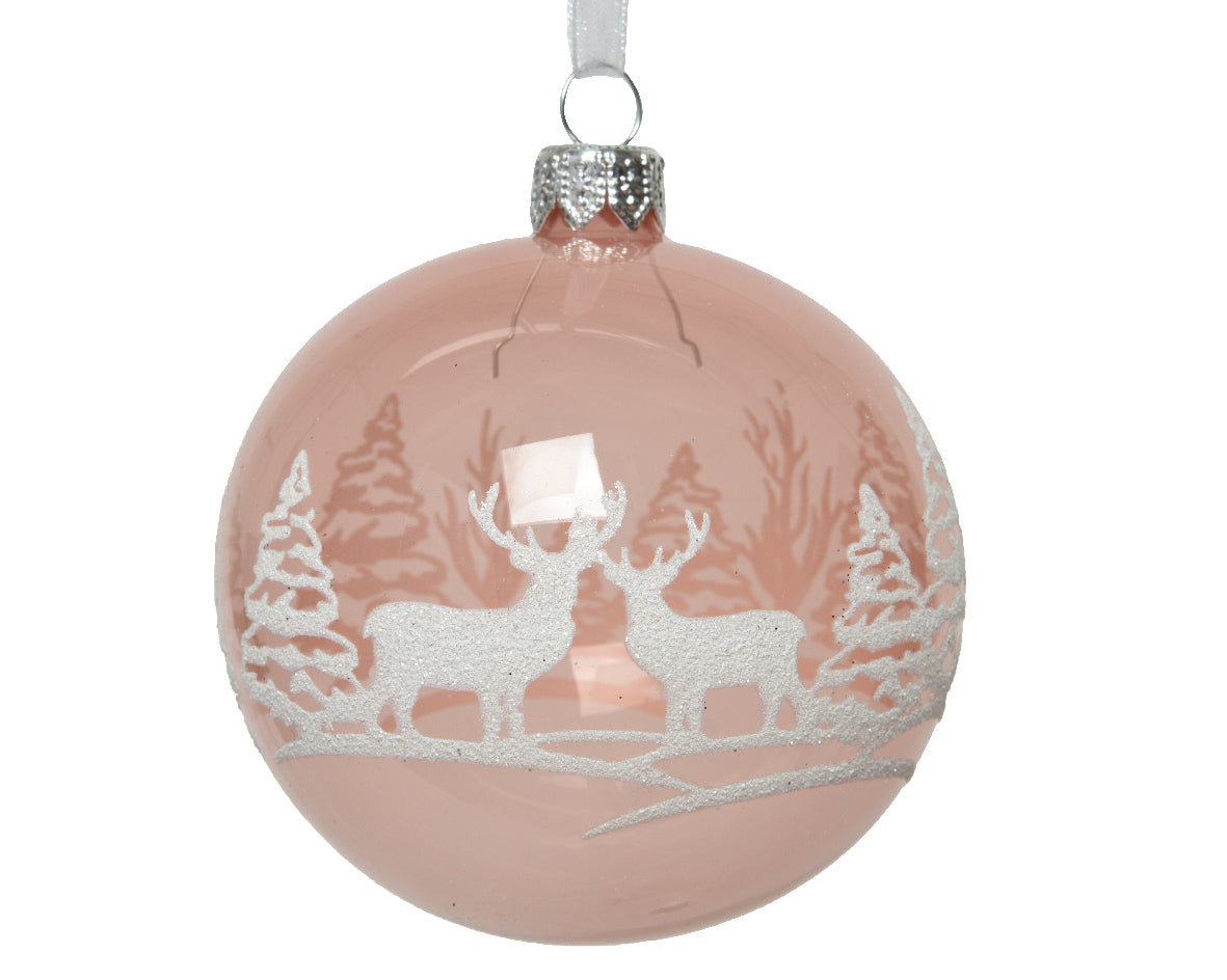 Palla di Natale decorativa diametro 8 cm con motivo renne bianche per addobbi natalizi - DeMatteis.it