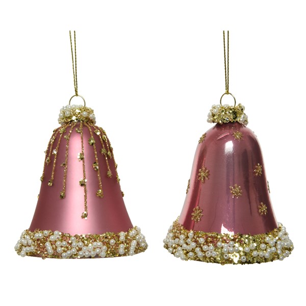 Box 2 Campane Di Natale Vetro 8 Cm Pink Gold