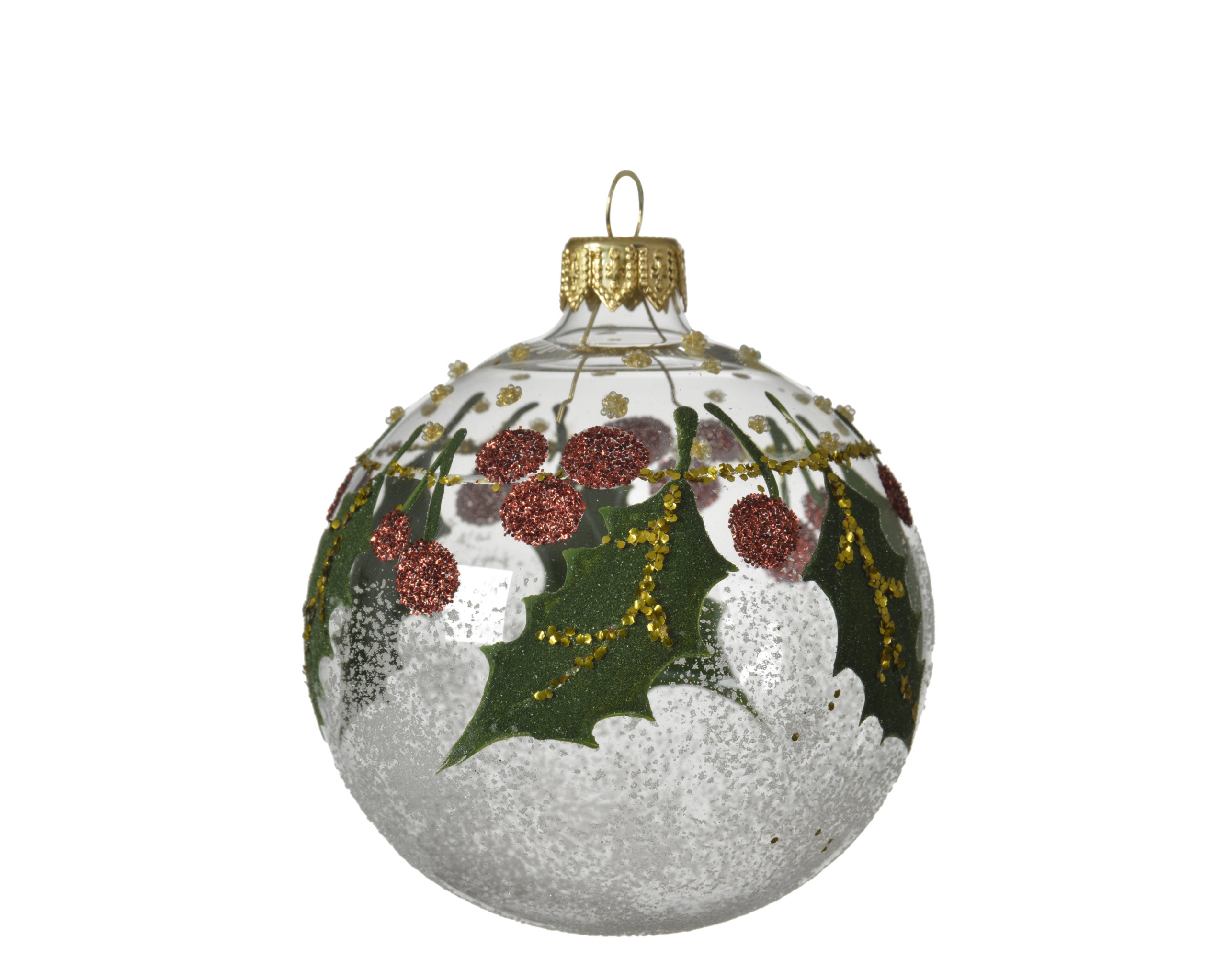Pallina Di Natale Agrifoglio E Bacche D 8 Cm