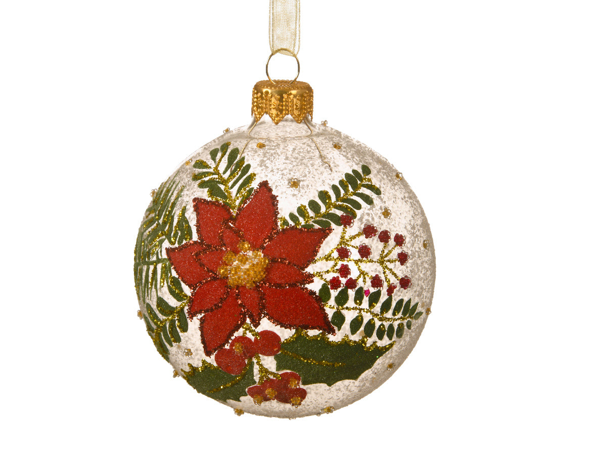 Palla di Natale in vetro diametro 8 cm con decoro stella di Natale per addobbo albero - DeMatteis.it
