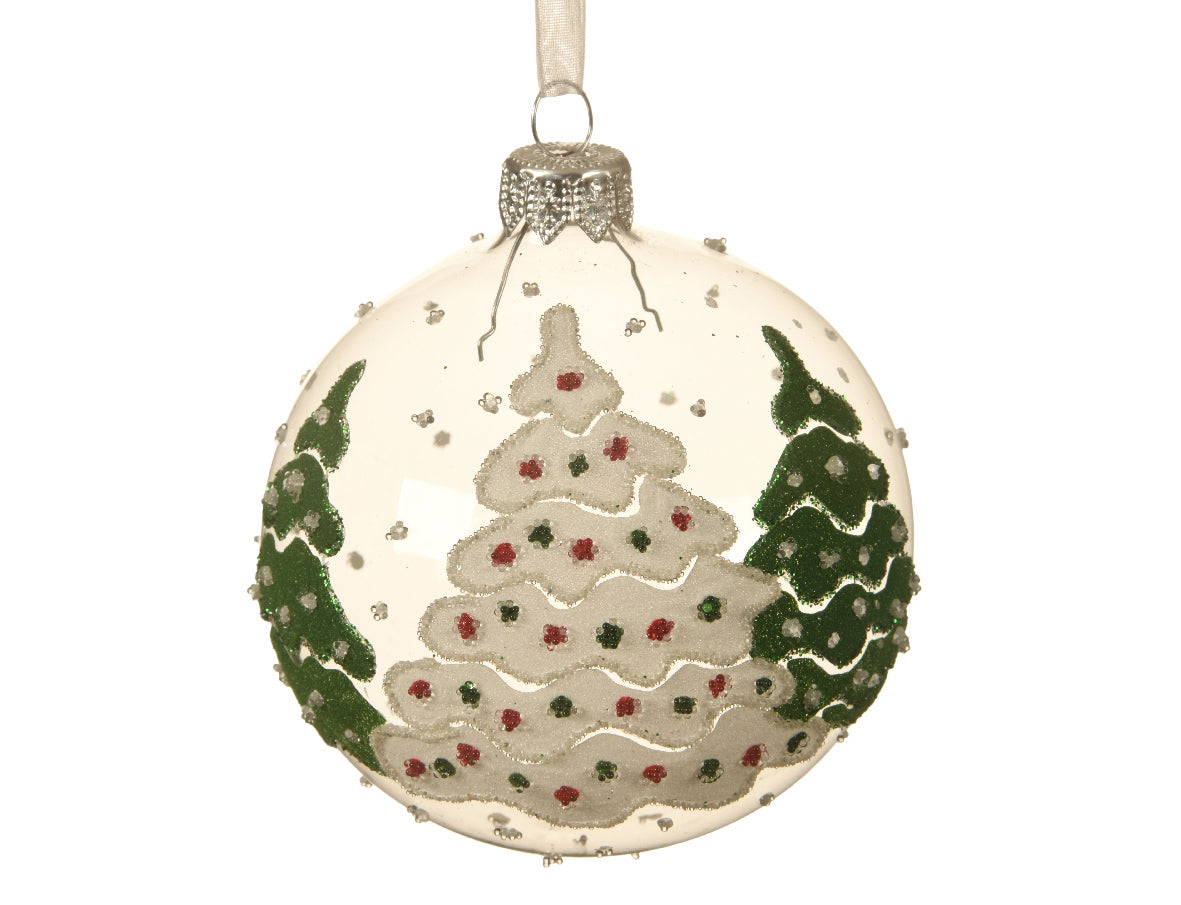 Palla di Natale diametro 8 cm trasparente con decorazioni alberi per addobbi natalizi - DeMatteis.it