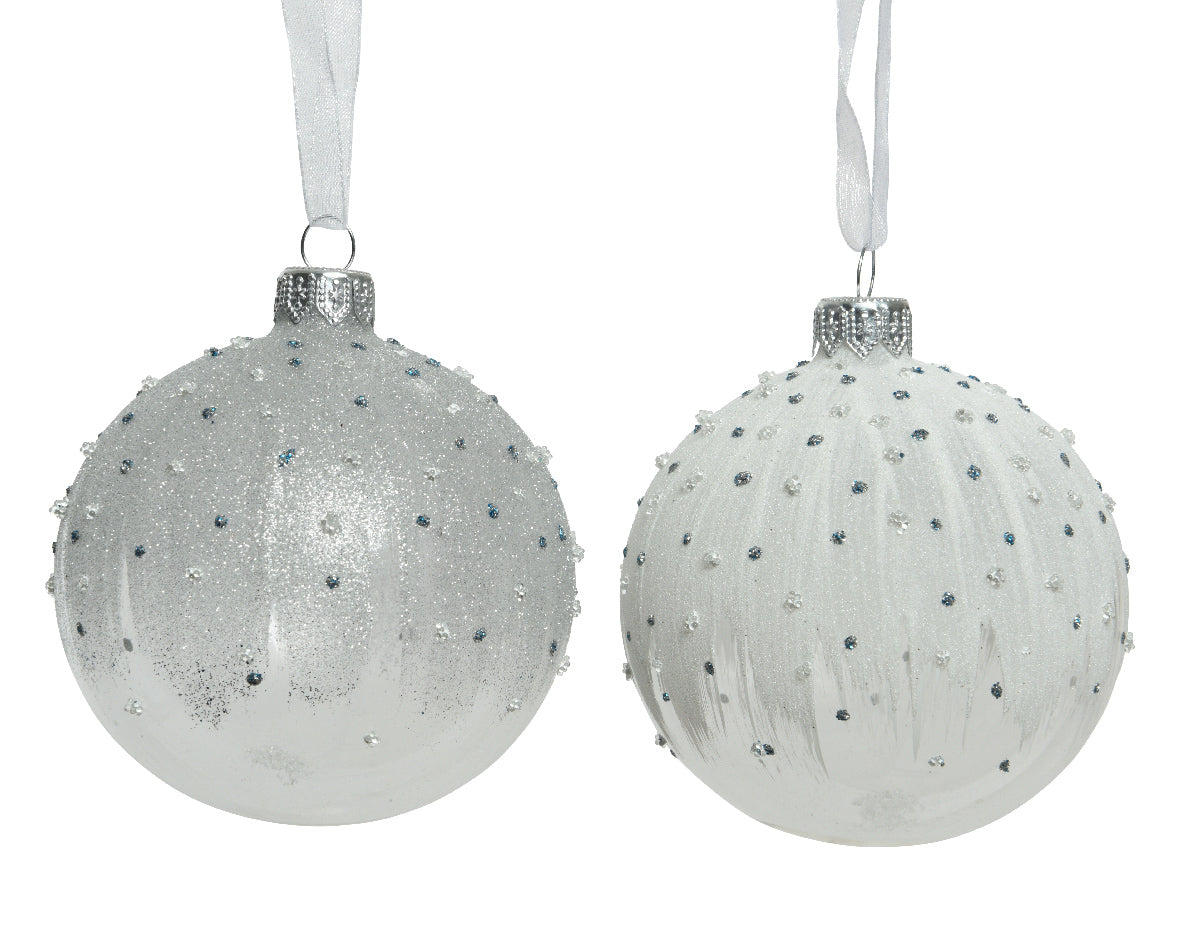 Palla di Natale trasparente diametro 8 cm per decorazione albero di Natale con ornamenti bianchi - DeMatteis.it