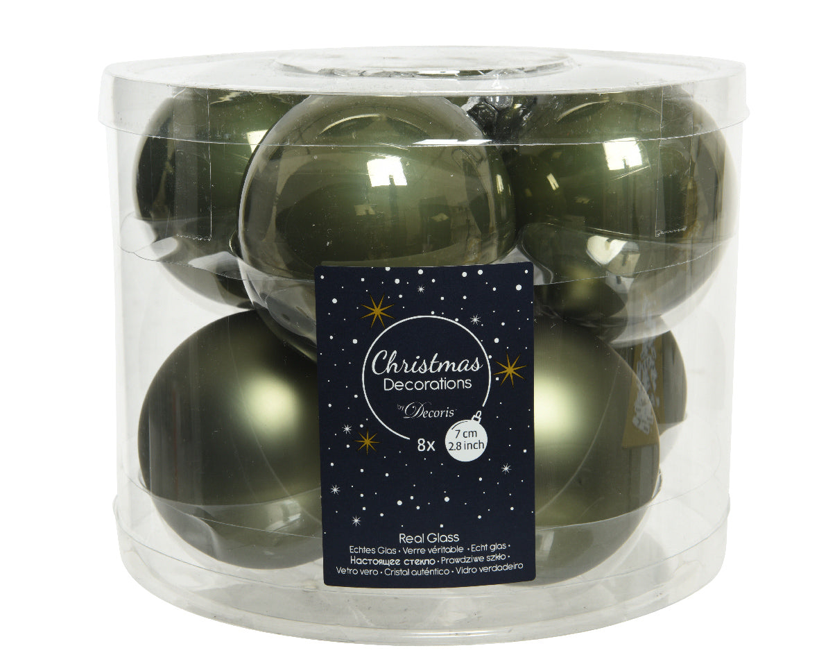 Box 8 Palline Di Natale Vetro D 7 Cm Moss Green