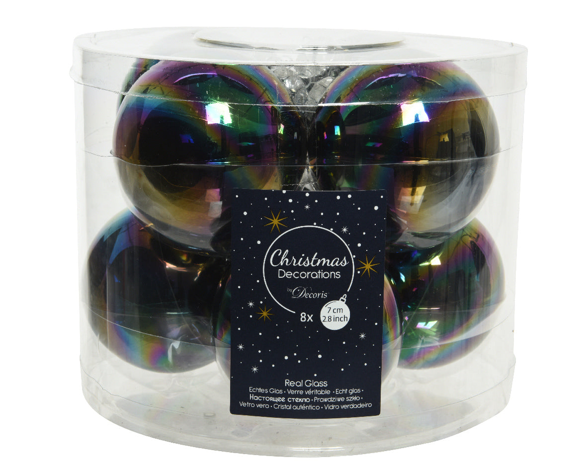 Box 8 palline di Natale in vetro diametro 7 cm per decorazioni natalizie Black Iris - DeMatteis.it