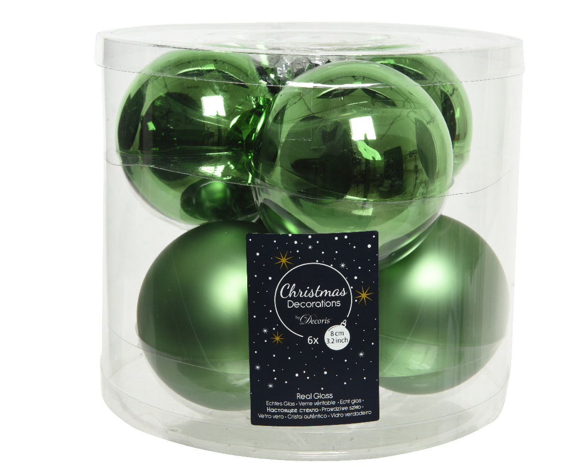 Box 6 Palline Di Natale Vetro Mistletoe Green diametro 8 cm per decorazioni natalizie - DeMatteis.it
