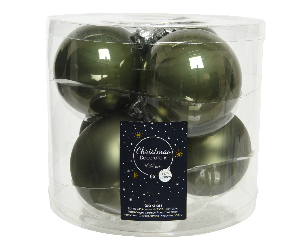 Box 6 Palline Di Natale Vetro D 8 Cm Moss Green