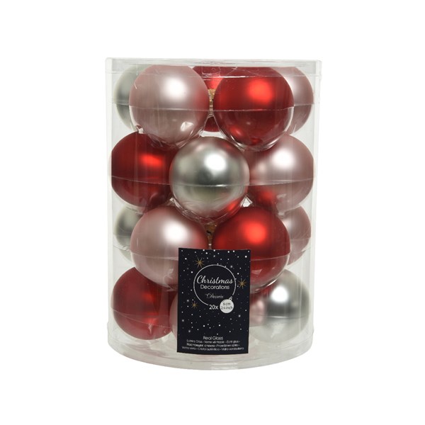 Box 20 palle di Natale in vetro diametro 6 cm per decorazioni natalizie rosa argento rosso - DeMatteis.it