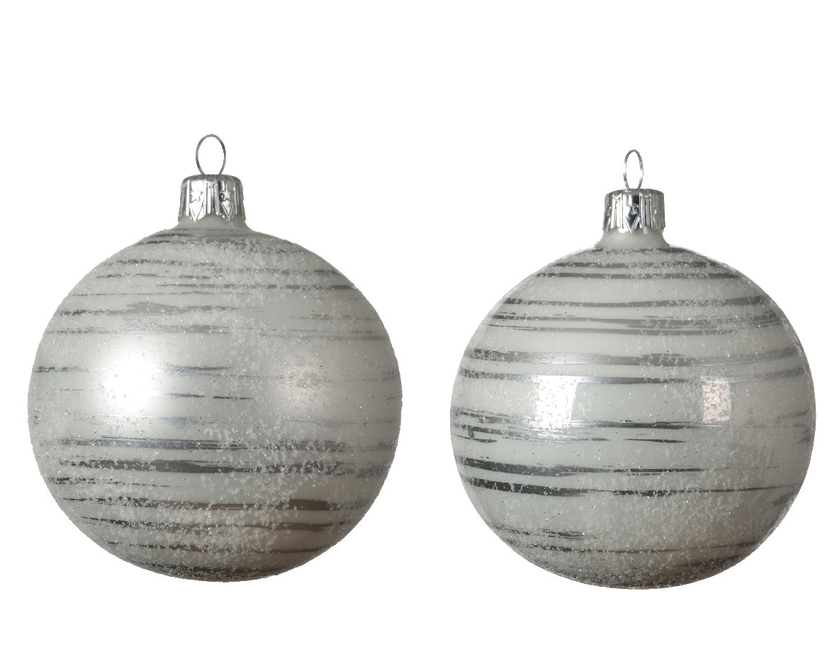 Palla Di Natale D 8 cm Winter White Linee Argento decorazione natalizia per albero - DeMatteis.it