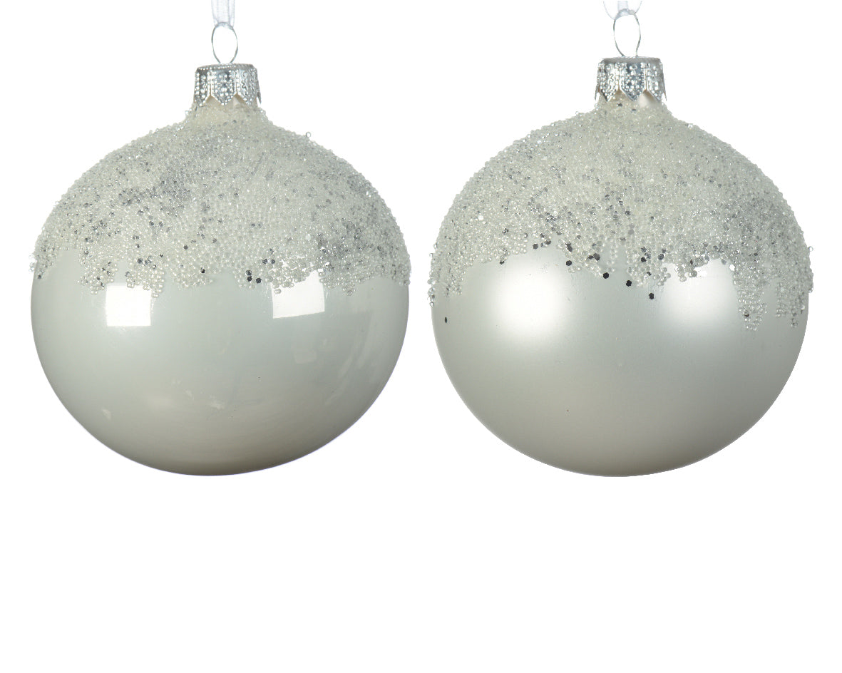 Palla di Natale diametro 8 cm Winter White con decorazioni glitter oro per addobbi natalizi - DeMatteis.it