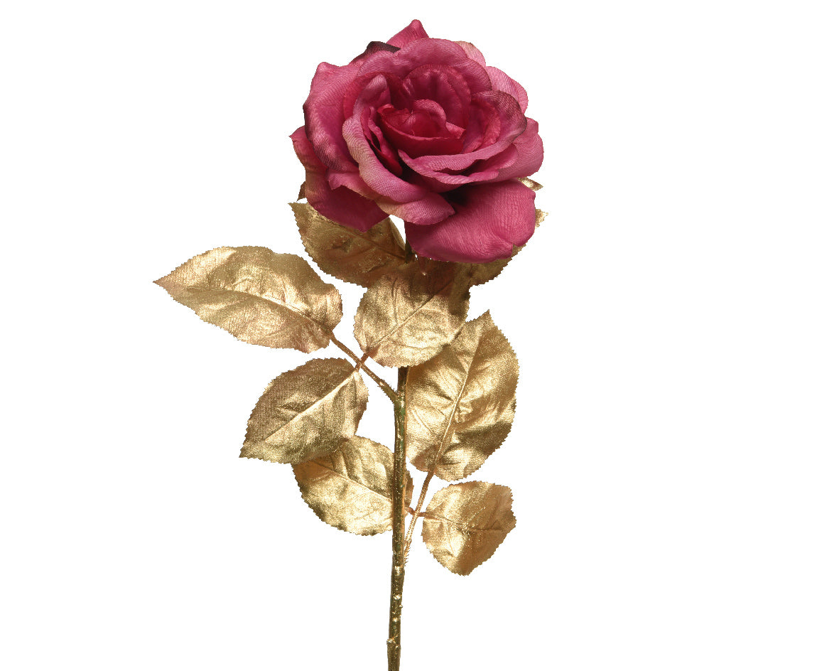 Rosa Rosso Ciliegia Foglie Oro D 14X65 Cm