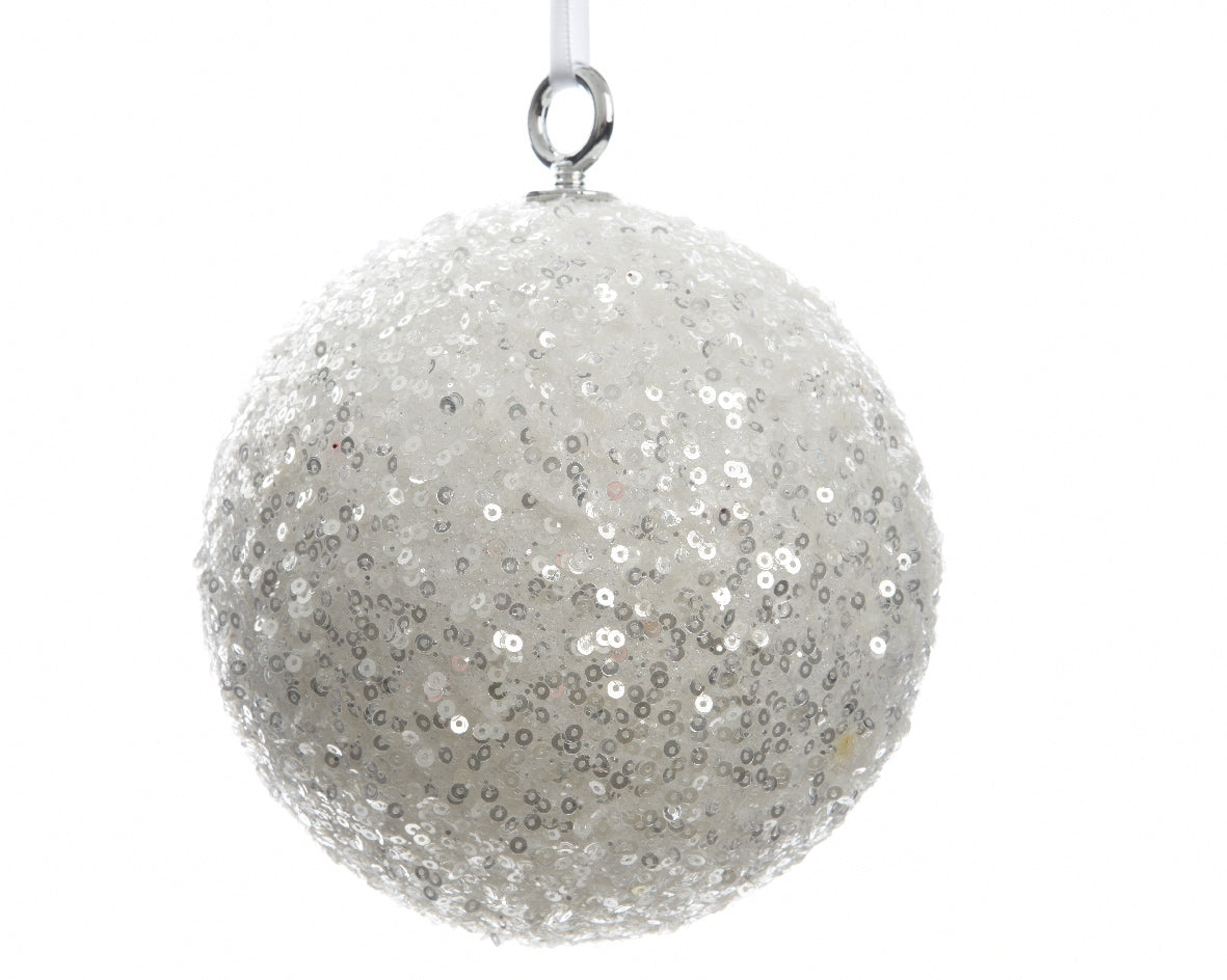 Sfera D 30 Cm Bianca Con Paillettes