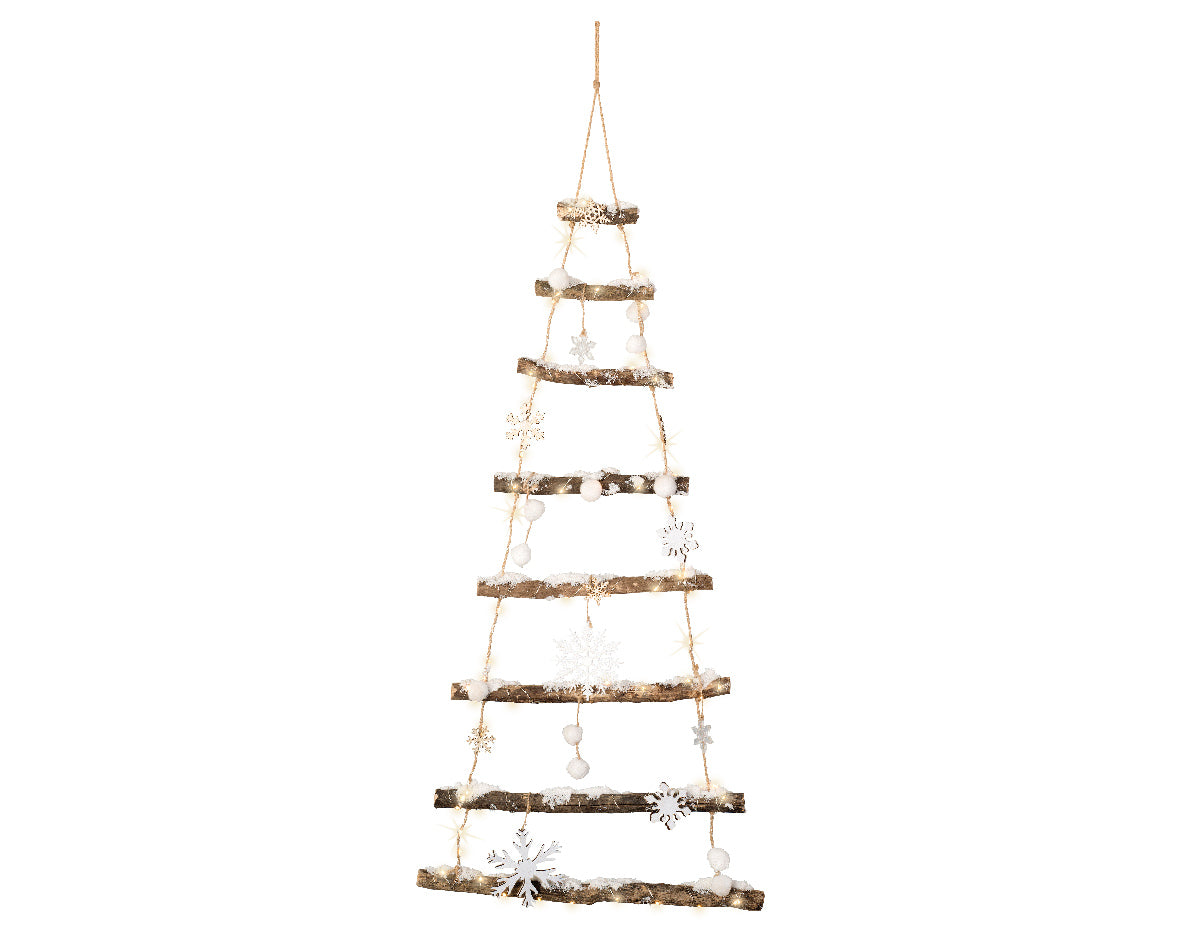 Albero Di Natale Legno 45X100 Cm 90 Led Luce Calda