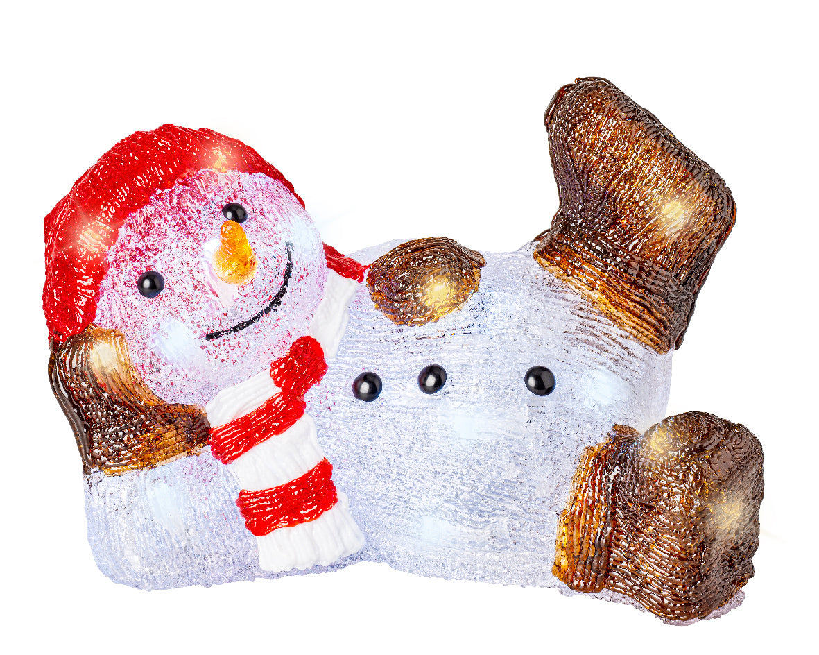 Pupazzo Di Neve Sdraiato 32X18X20 Cm 30 Led Luce Fredda