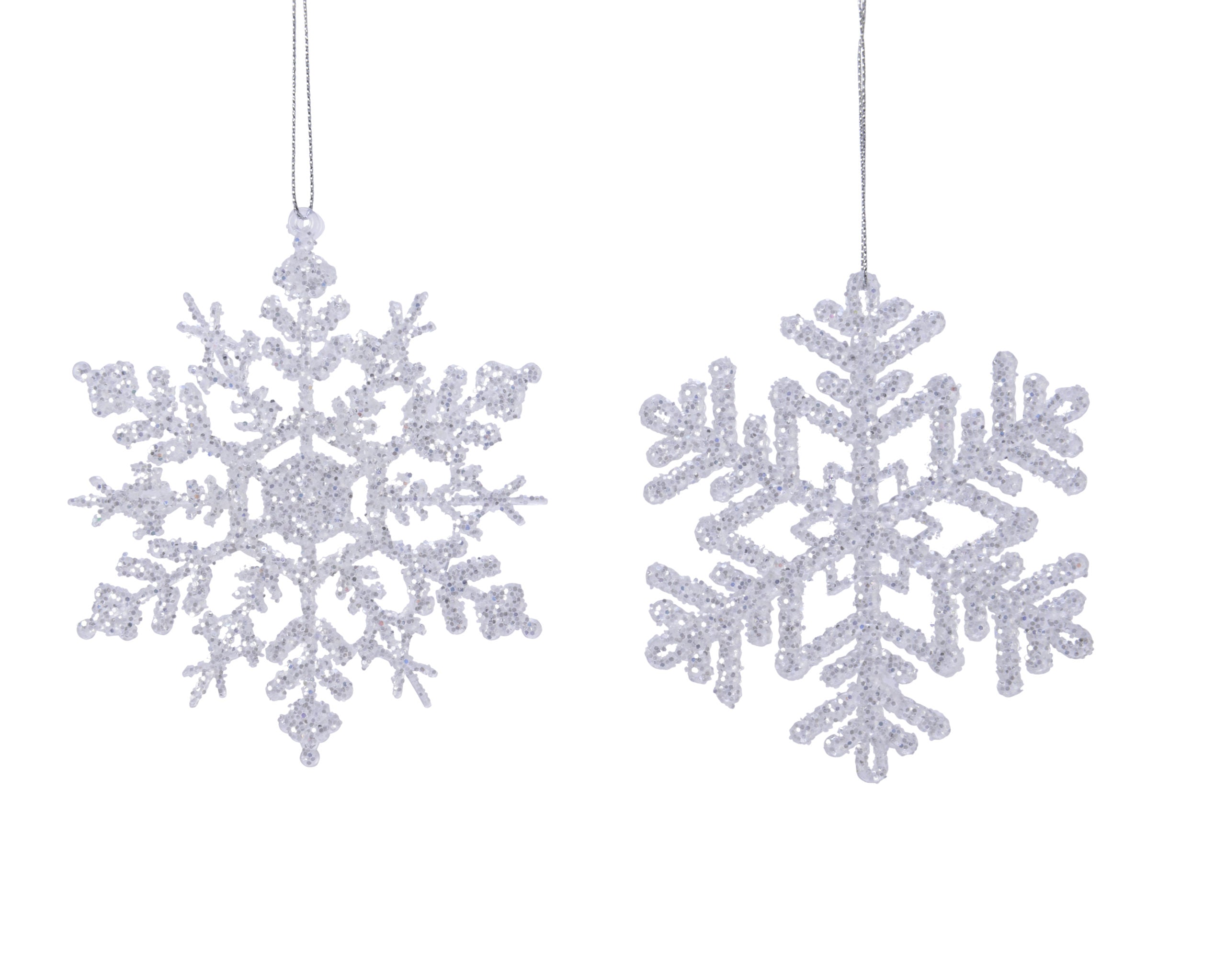 Set 2 Fiocchi Di Neve Da Appendere Argento 12 Cm