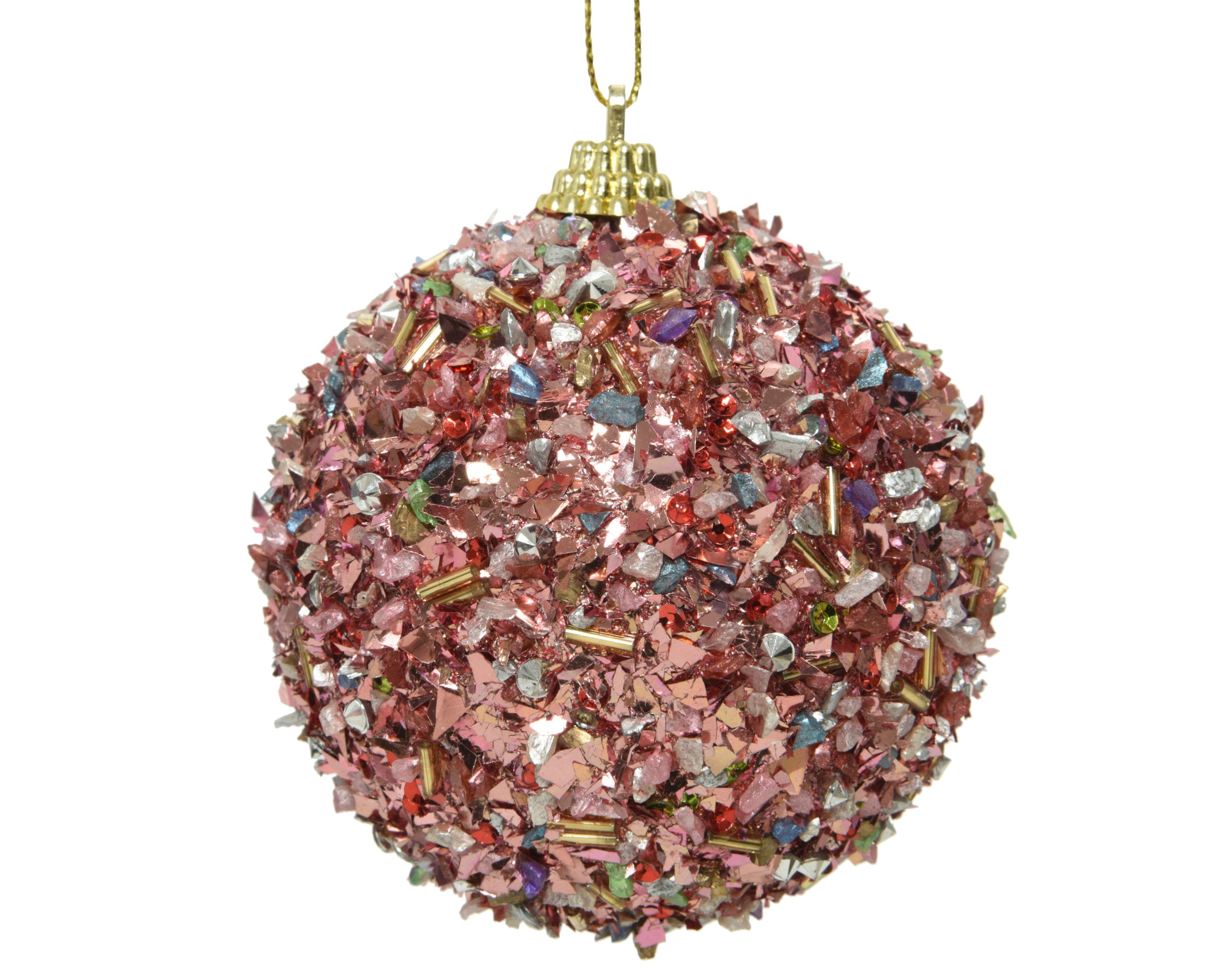 Palla di Natale rosa glitter multicolor diametro 8 cm decorazione natalizia con finitura brillantinata - DeMatteis.it
