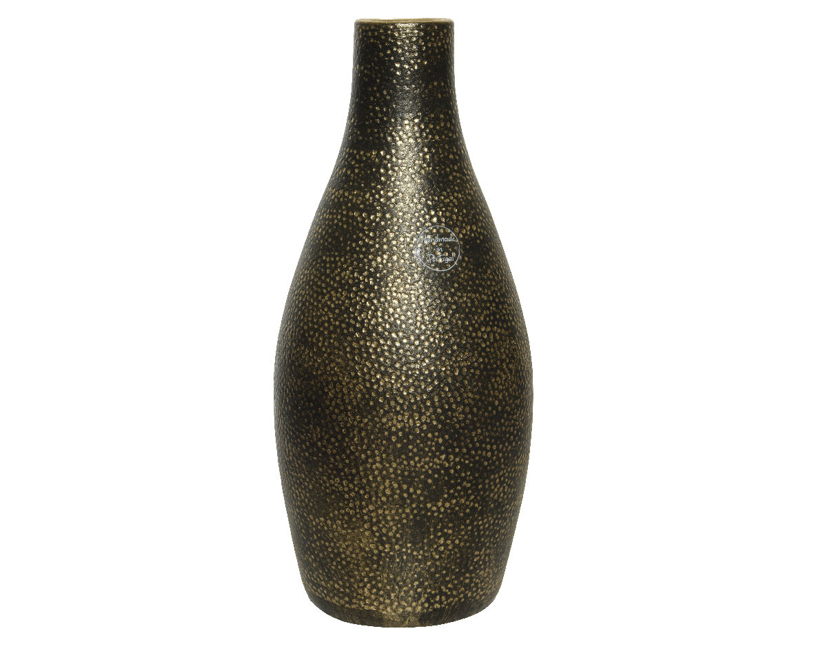 Vaso Terracotta Nero Finitura Oro D 15X35 Cm