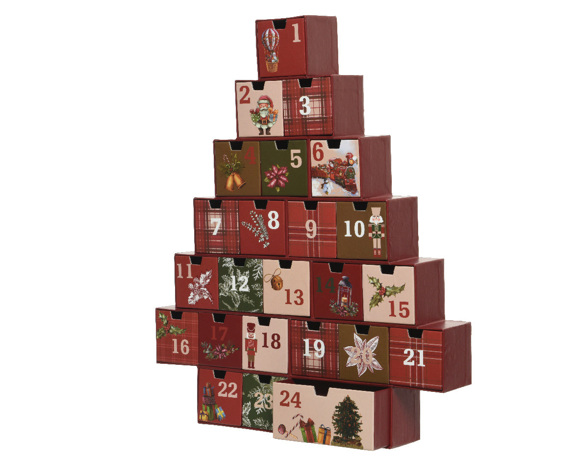 Calendario Avvento Albero Decorato 45X37 Cm Bordeaux