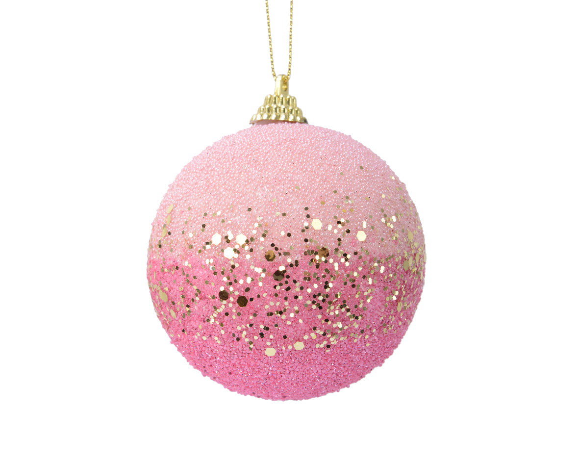 Pallina Di Natale Rosa D 8 Cm Decoro Oro