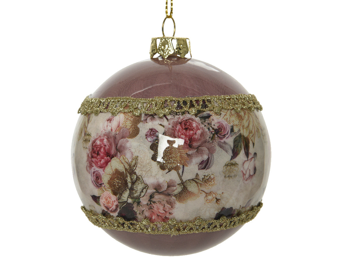 Palla Di Natale Decoro Fiori D 8 Cm Champagne