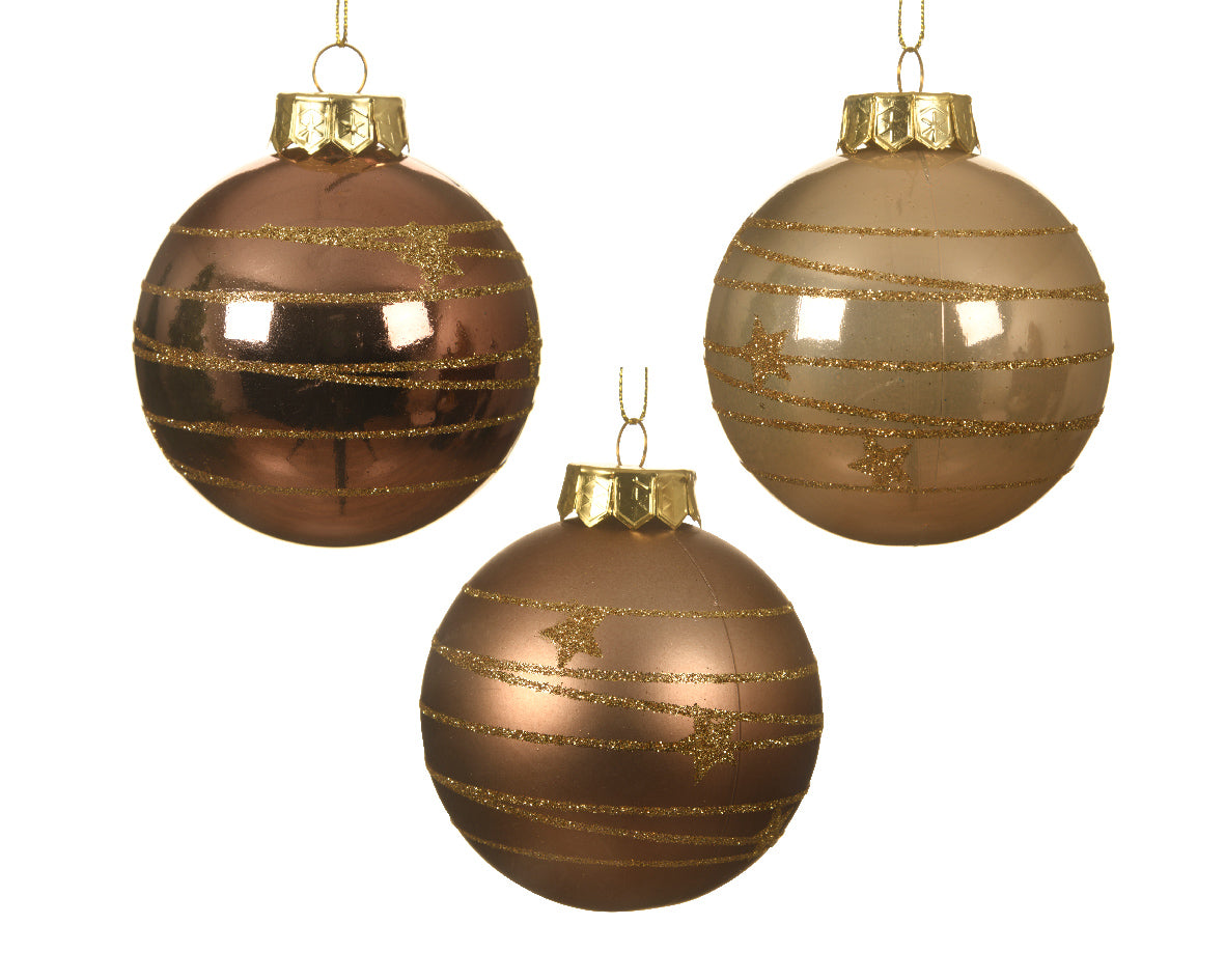 Pallina di Natale brown con decoro oro diametro 8 cm per addobbi natalizi - DeMatteis.it