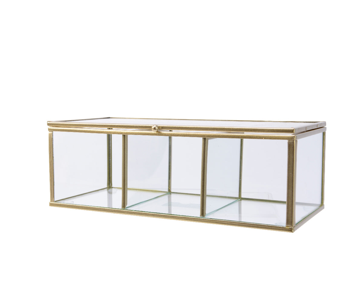 Contenitore Vetro Bordo Finitura Oro 10X23X8 Cm