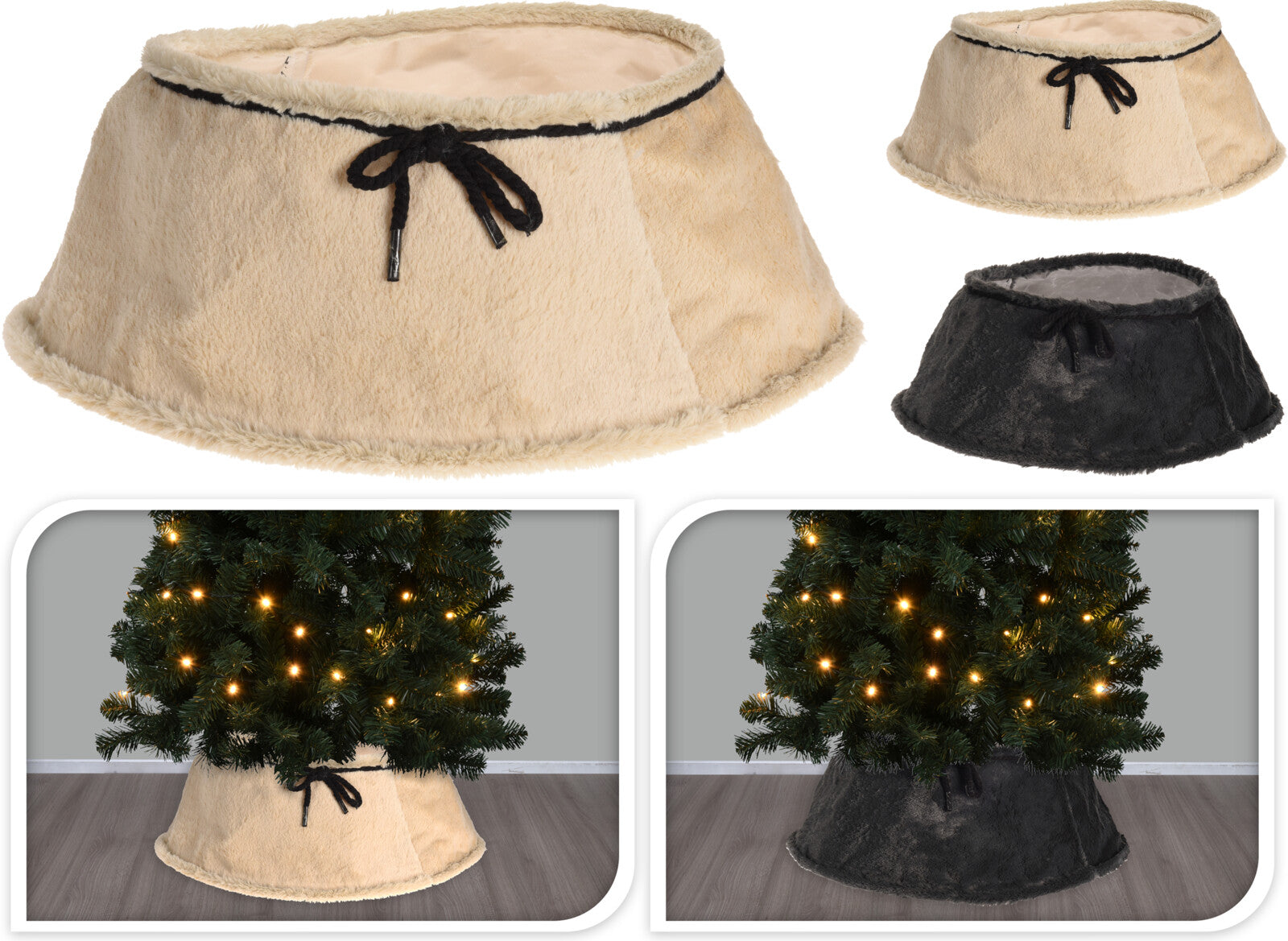 Copribase Albero Di Natale Crema Nero D 60 Cm