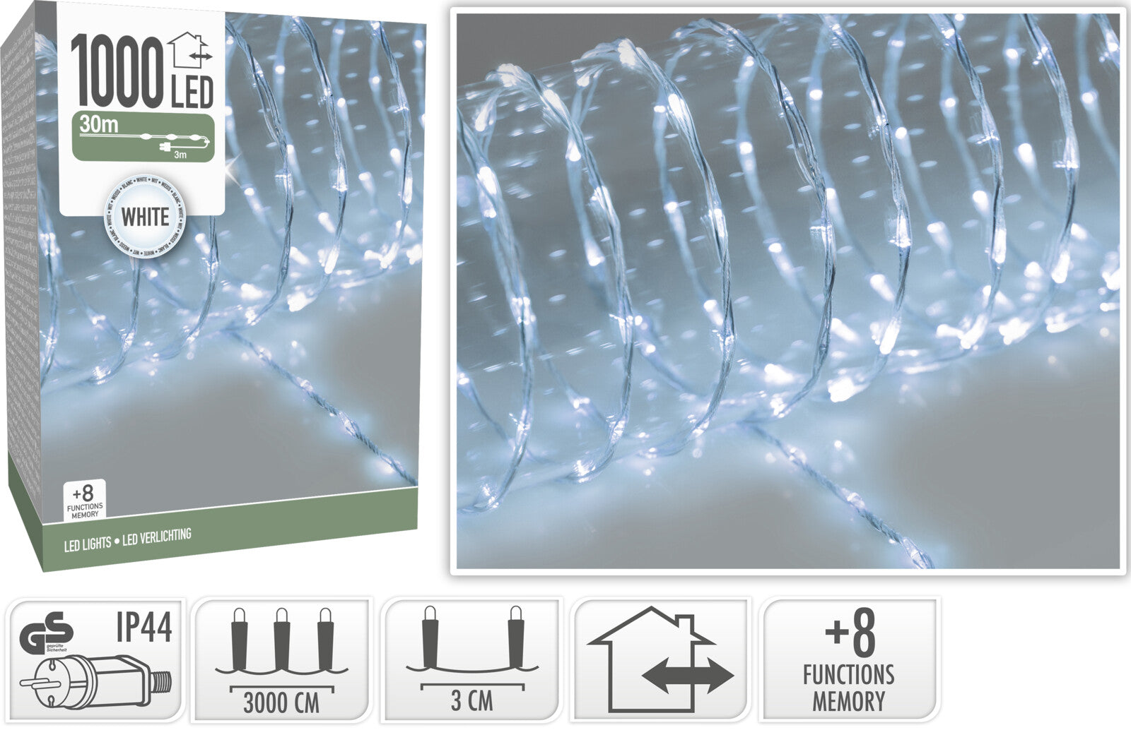 Luci Di Natale 1000 Led Luce Fredda Cavo Trasparente