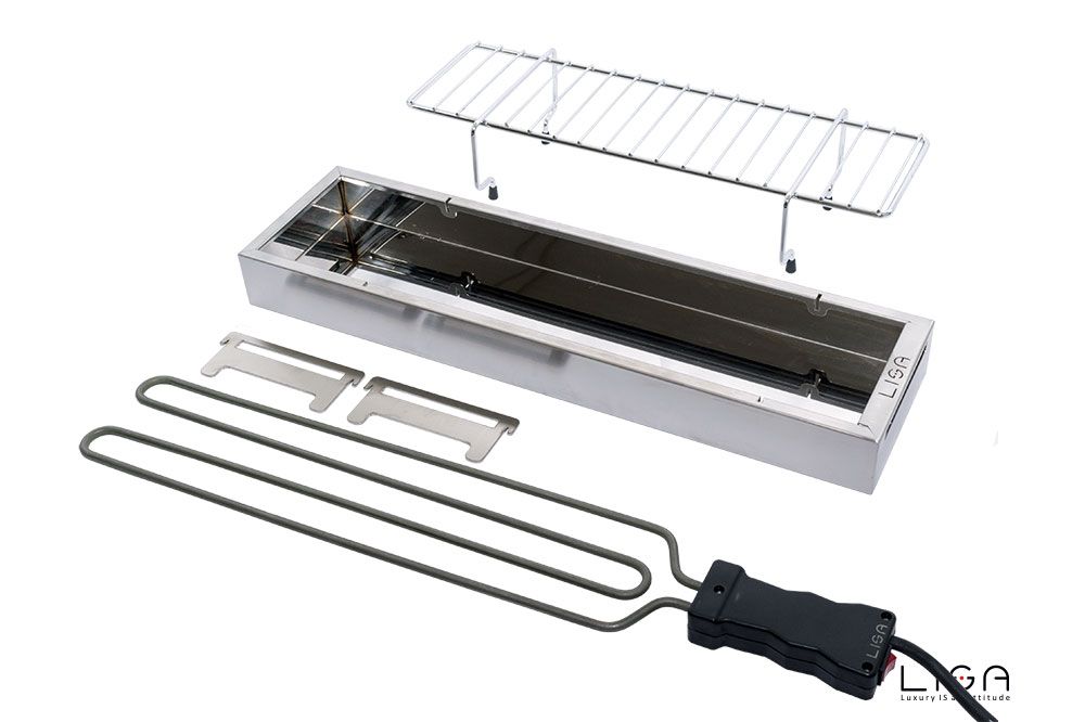Barbecue Lisa Elettrico EBBQ in acciaio inox lucido con griglia rettangolare, cavo elettrico e design moderno compatto per cottura arrosticini | Dematteis.it