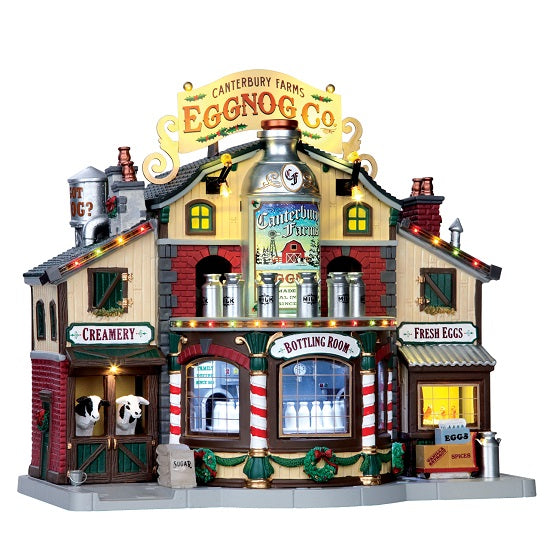 Canterbury Farms Eggnog Factory Lemax illuminato con dettagli vittoriani, Fabbrica di Zabaione per Villaggio di Natale con movimento animato. | Dematteis.it