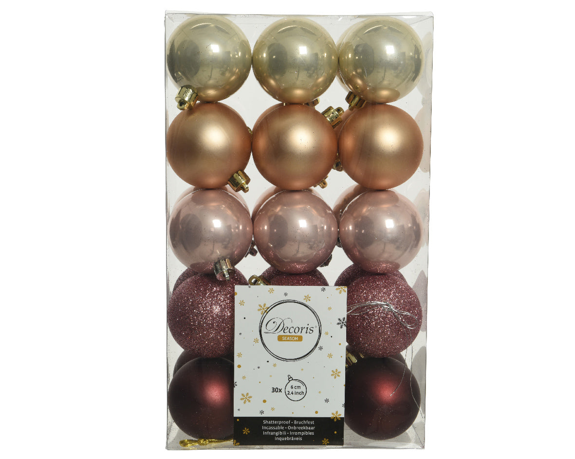 Box 30 Palline Di Natale per decorazioni natalizie diametro 6 cm assortite perla rosa - DeMatteis.it