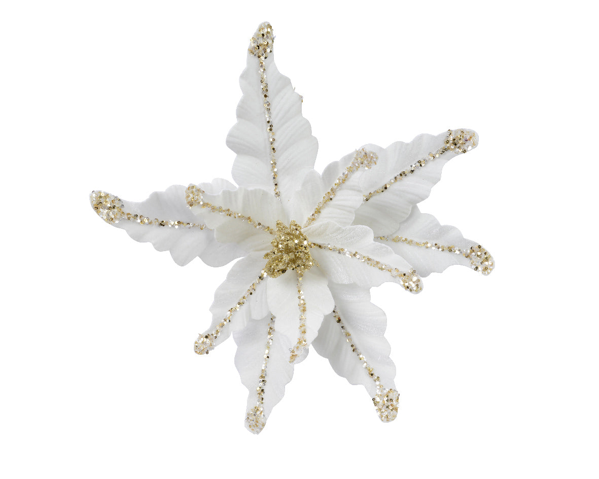 Stella Di Natale D 44X17 Cm Velluto Bianco Finitura Oro