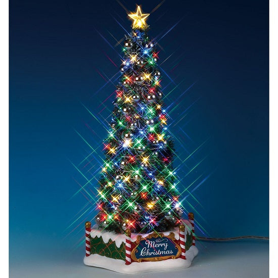 New Majestic Christmas Tree Lemax illuminato con luci multicolore lampeggianti e stella dorata, perfetto centrotavola per Villaggio di Natale Lemax | Dematteis.it