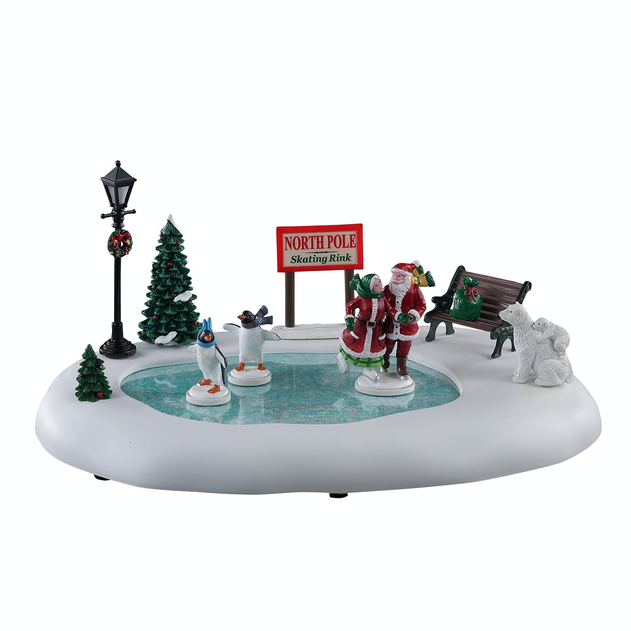 North Pole Skating Rink Lemax con Babbo sul Ghiaccio, Mrs. Claus, pinguini e orsi polari nella magica pista del Villaggio Lemax. | Dematteis.it