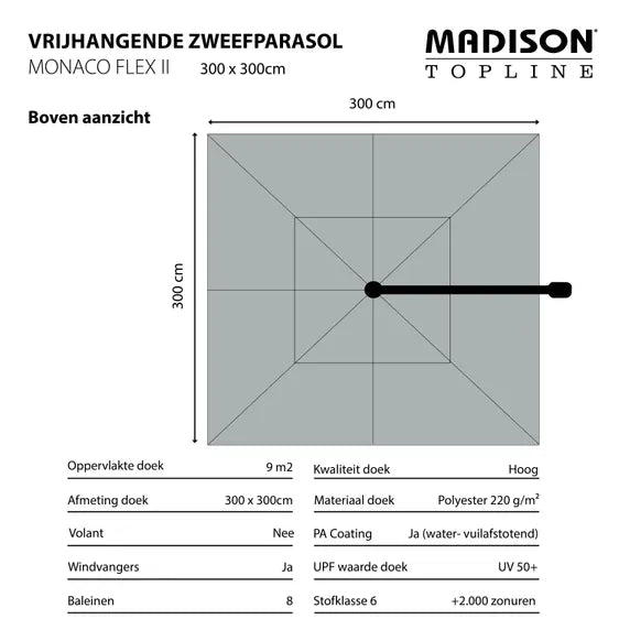 Ombrellone Da Giardino Laterale Monaco Flex Ii 3X3 Mt Grigio