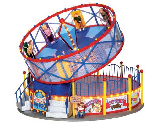 Round Up Lemax giostra rotante con piatto blu che si solleva, personaggi colorati nelle gondole e base decorata per Villaggio di Natale Lemax | Dematteis.it