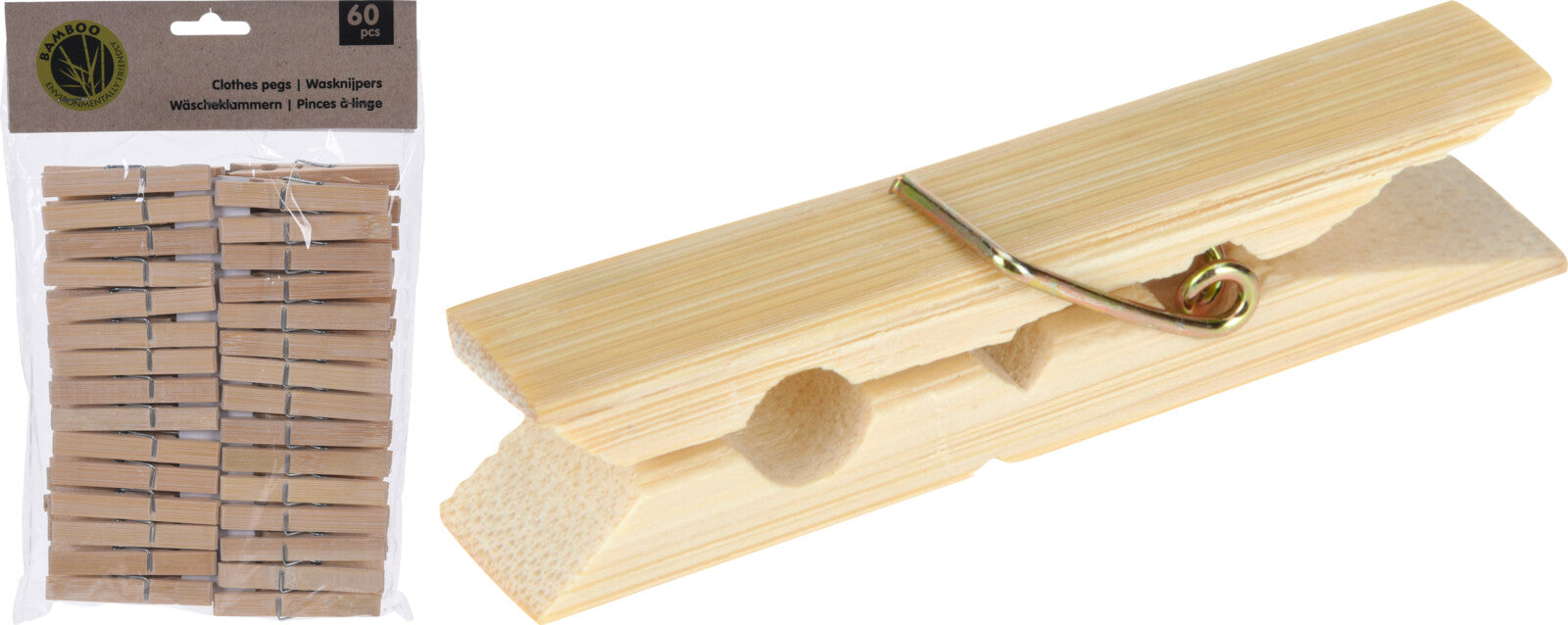 Set 60 Mollette Legno Bambu 10 Cm