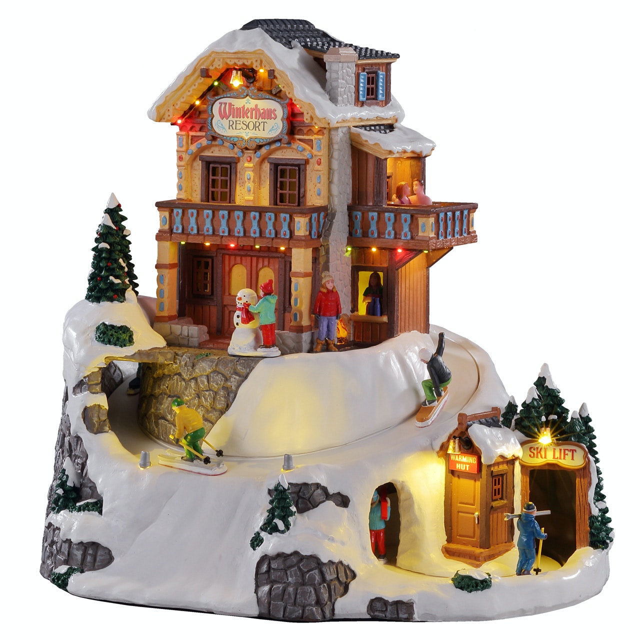 Winterhaus Resort Lemax - Magnifico Rifugio Alpino illuminato per villaggio di Natale con pista animata, ski lift e dettagli alpini | Dematteis.it