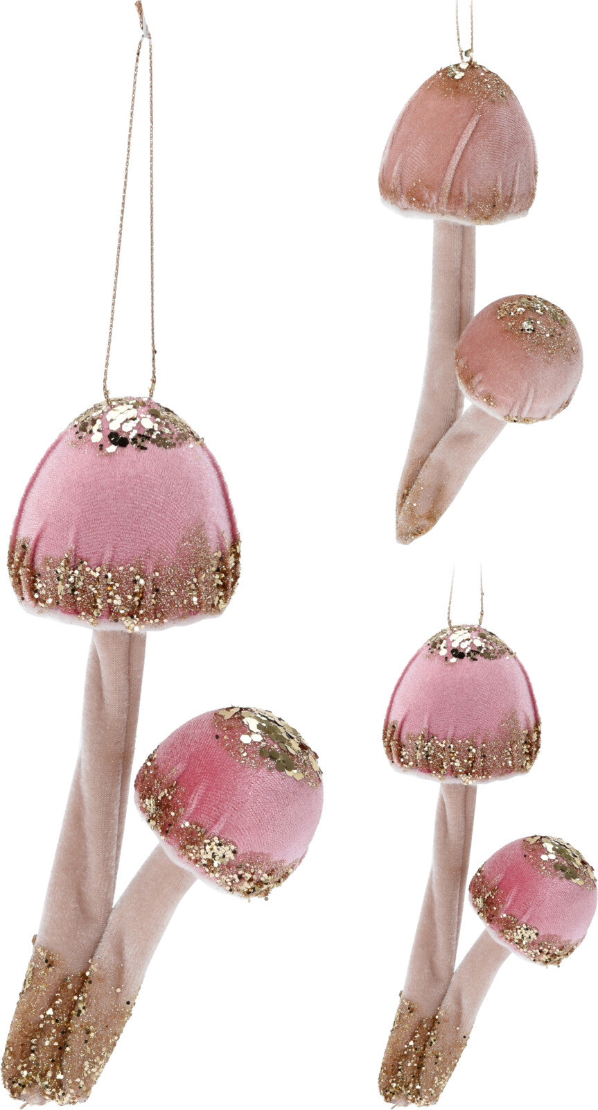 Set 2 Funghi Da Appendere Rosa Con Glitter