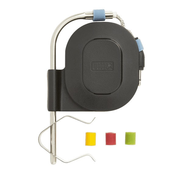 Sonda di temperatura Weber iGrill in acciaio inossidabile con quattro guaine colorate e clip per griglia, l'accessorio Weber indispensabile per monitorare con precisione la temperatura del barbecue fino a 300°C. | Dematteis.it