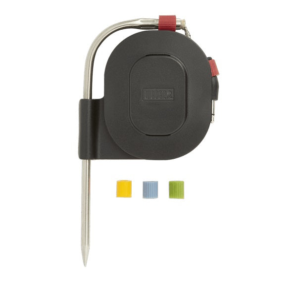 Sonda temperatura Weber Igrill 2 in acciaio inox resistente fino a 300°C, con manicotti colorati e sistema di avvolgimento per lo stivaggio, l'accessorio Weber indispensabile per il controllo preciso della cottura. | Dematteis.it
